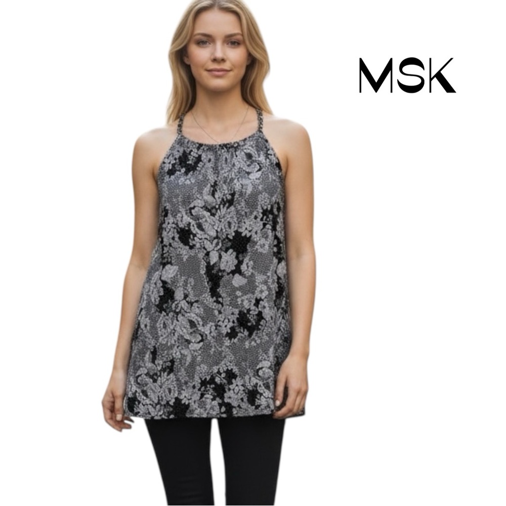 MSK Black White Sequined Snakeskin Tunic Top Size XL